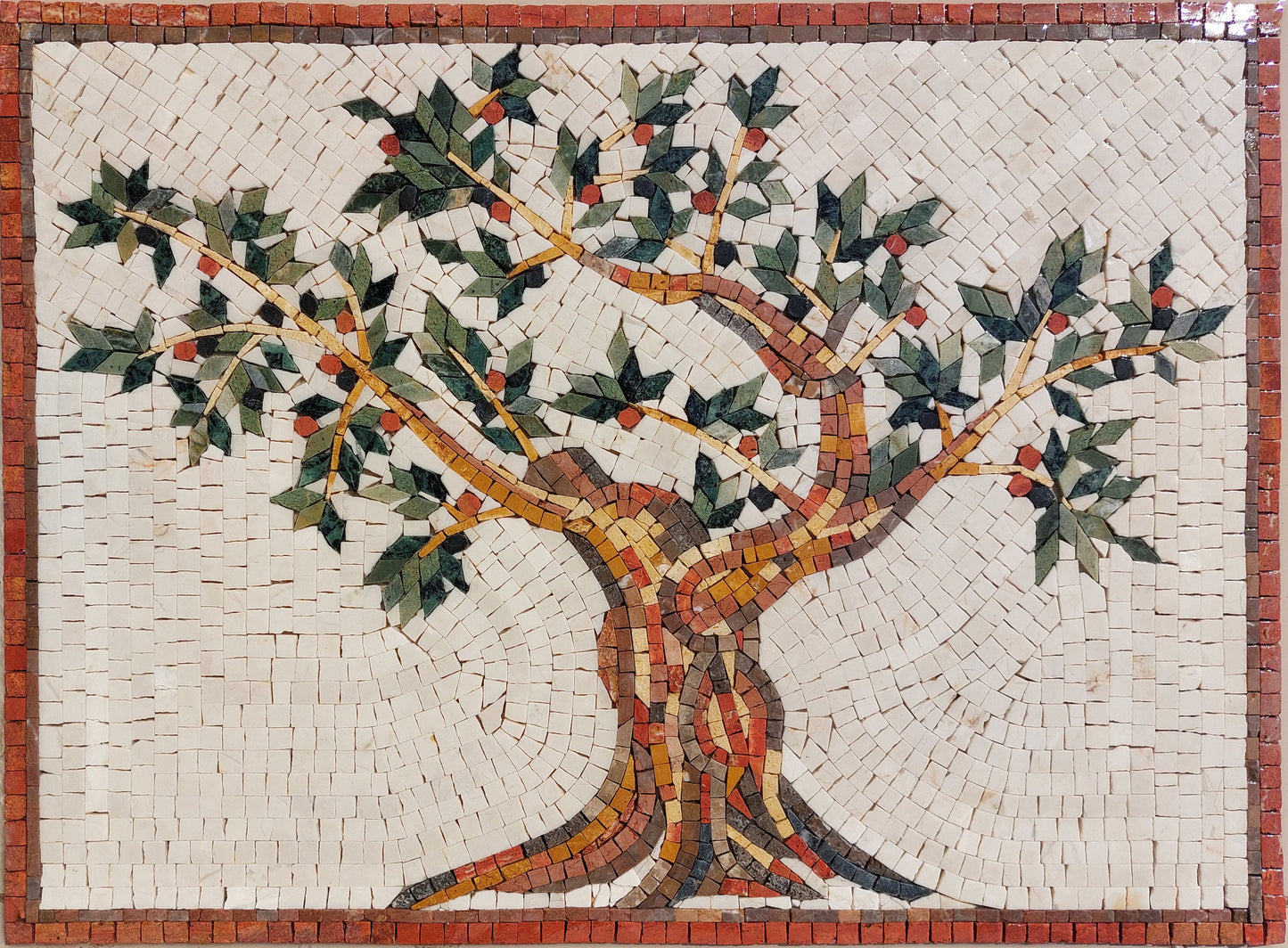 Olive Tree Backsplash Marble Mosaic Tiles. Customization. Handcrafted Roman Mosaics
