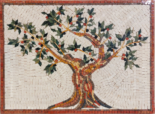 Olive Tree Backsplash Marble Mosaic Tiles. Customization. Handcrafted Roman Mosaics