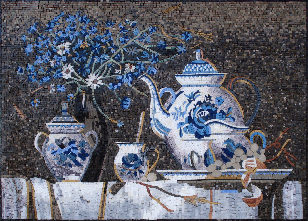 BK099 Handmade Marble Mosaic Teapot Backsplash
