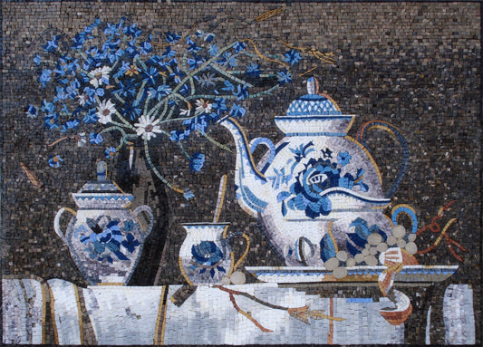 BK099 Handmade Marble Mosaic Teapot Backsplash