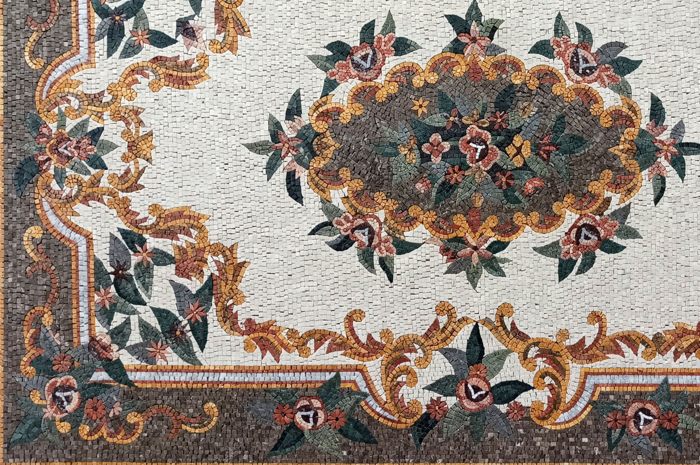 Floral Marble Mosaic Rug: Handmade Stone Art Carpet (90” x 60")