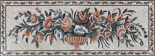 Handmade Rose Marble Mosaic Art: Flower Vase Wall Decor (72” x 24")