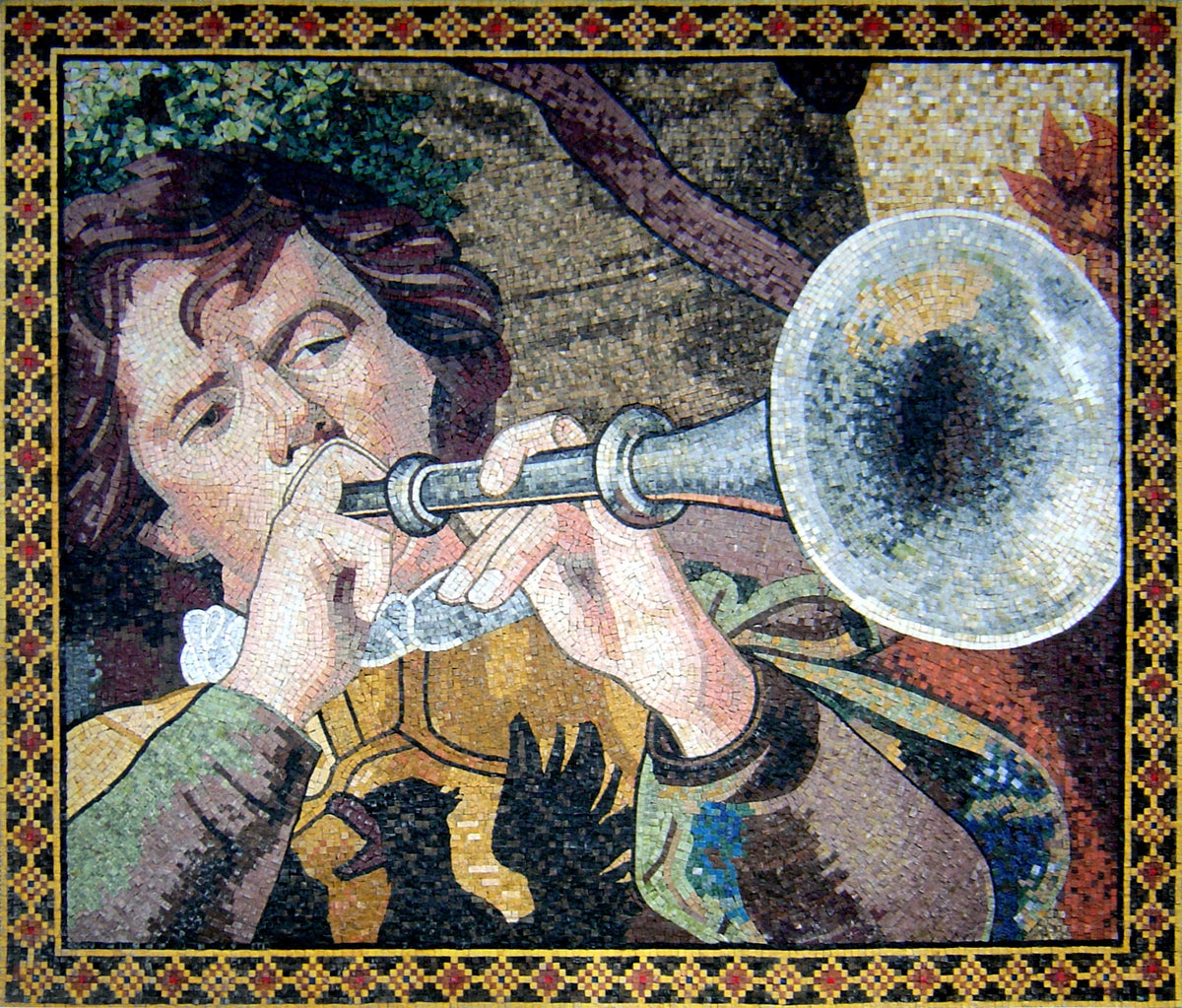 Handmade Medieval Herald Mosaic Mural: Stone & Marble Wall Art