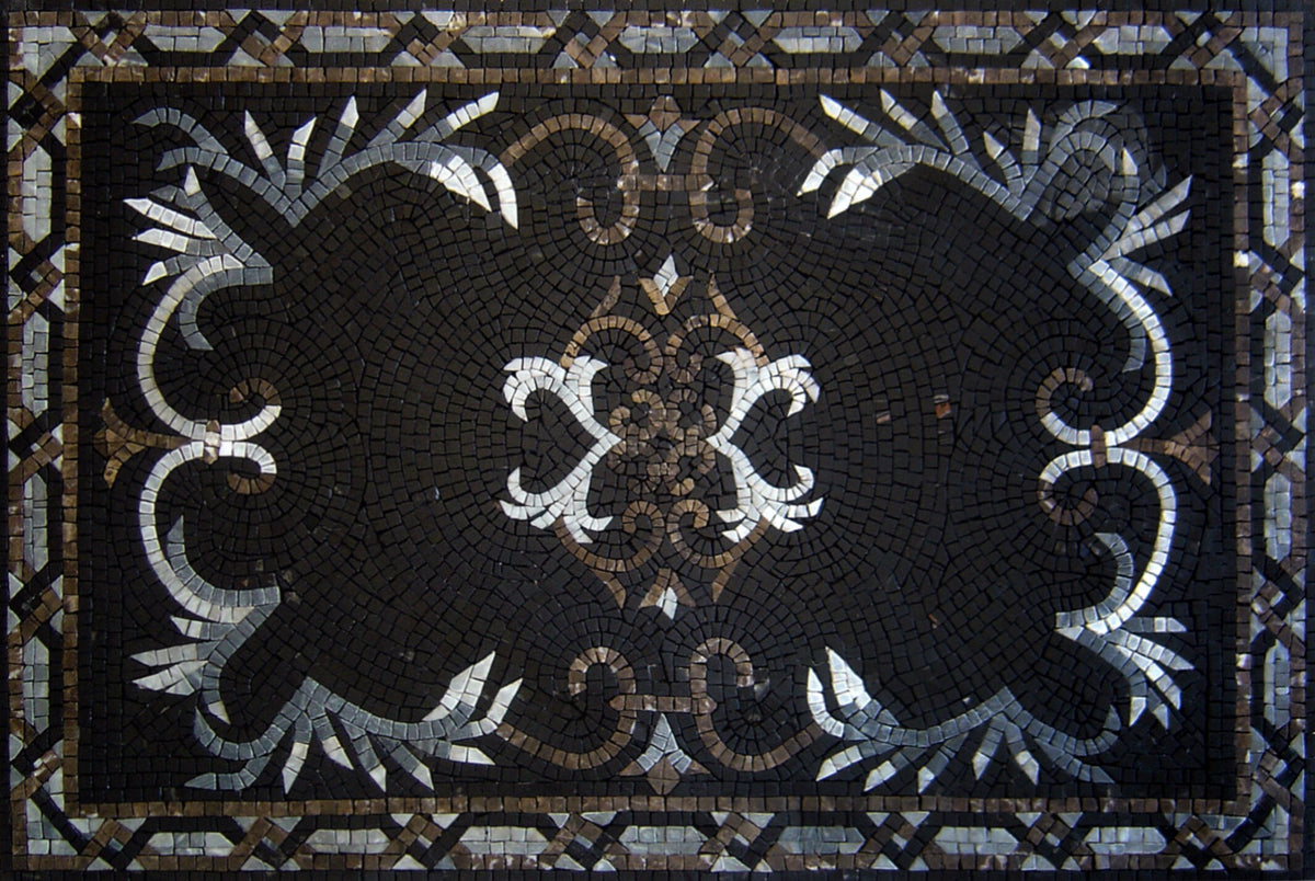 Handmade Marble Mosaic Rug: Black and White Home Decor (48” x 32")