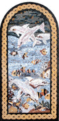 Handmade Dolphin Mosaic Tile Art: Golden Border Fish Backsplash