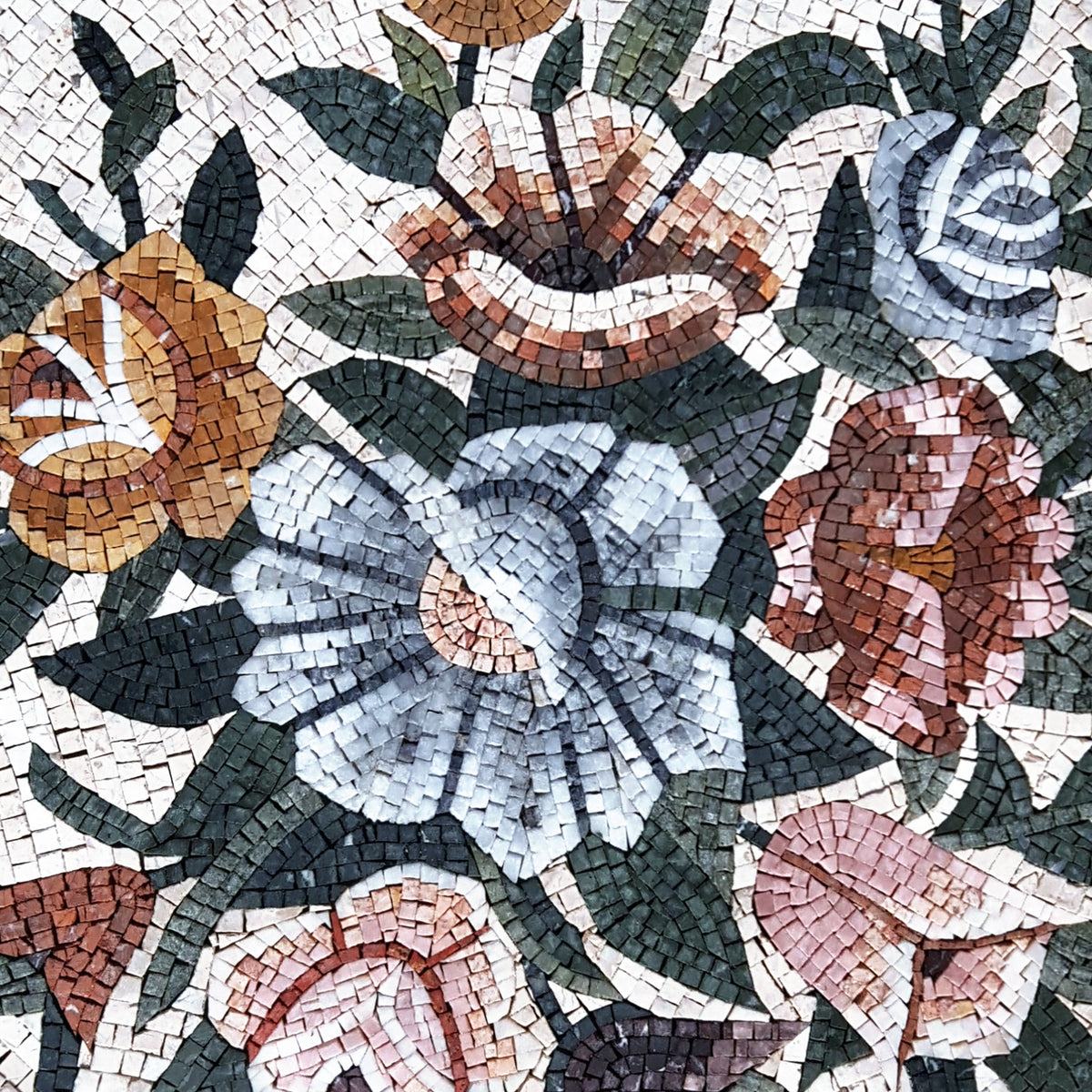 Handmade Marble Mosaic Tile: Floral Medallion Art, 40" Diameter