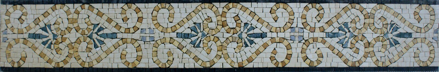 Floral Mosaic Border: Geometric Marble Tile Art (6 inch)