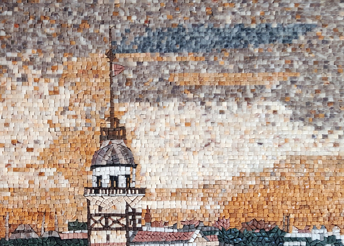 Coastal City Marble Mosaic Tile Art: Handmade Wall Decor (32” x 24”)