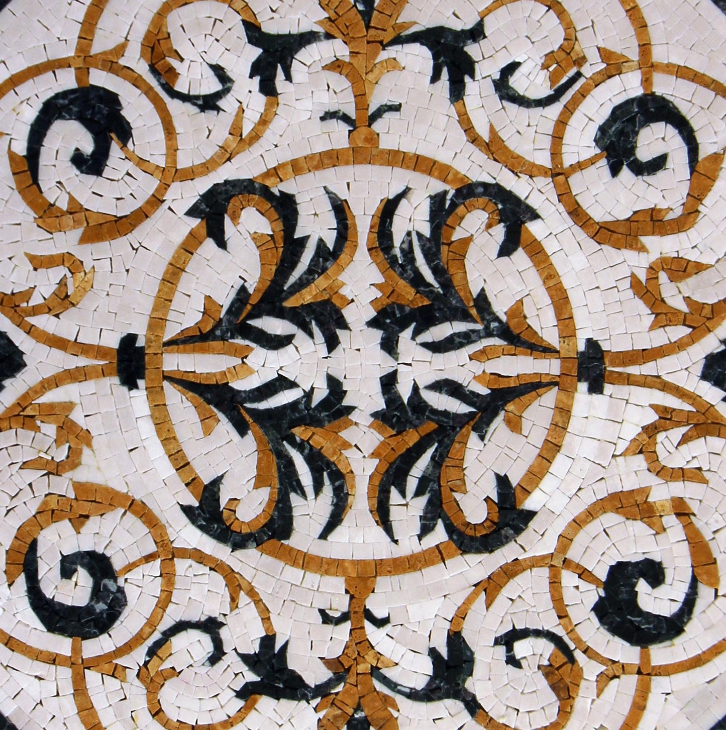 Handmade Marble Mosaic Medallion: 20-Inch Round Geometric Tile Art