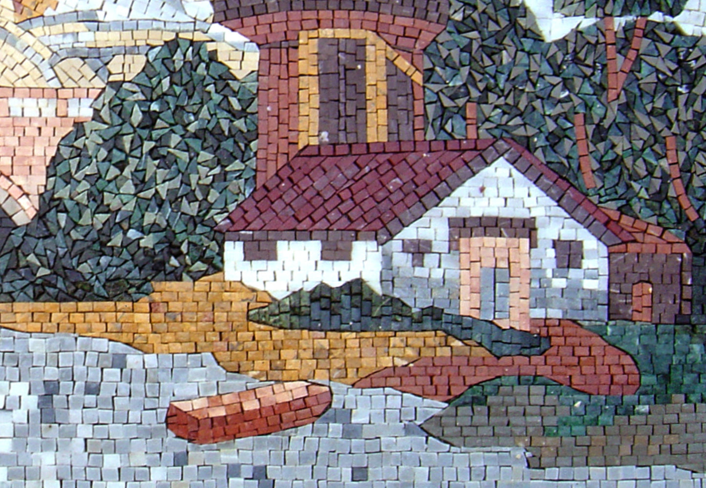 Handmade Windmill Mosaic Mural: Marble Stone Farmhouse Wall Art