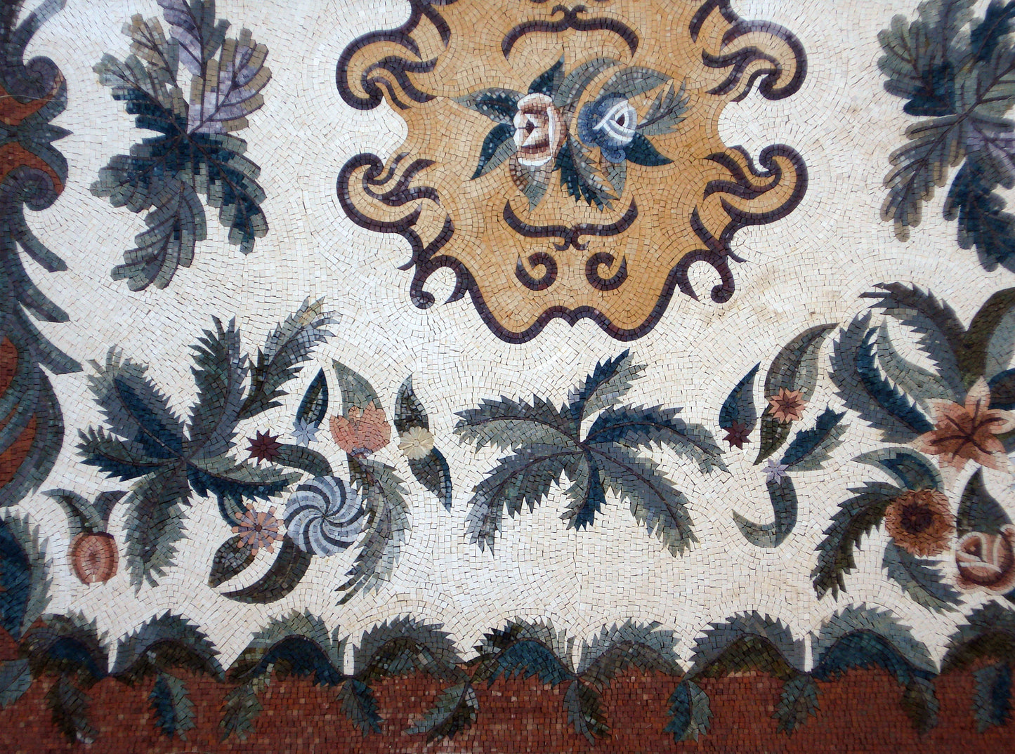 Mosaic Flower Carpet: Handmade Natural Stone Tile Rug (80x80")