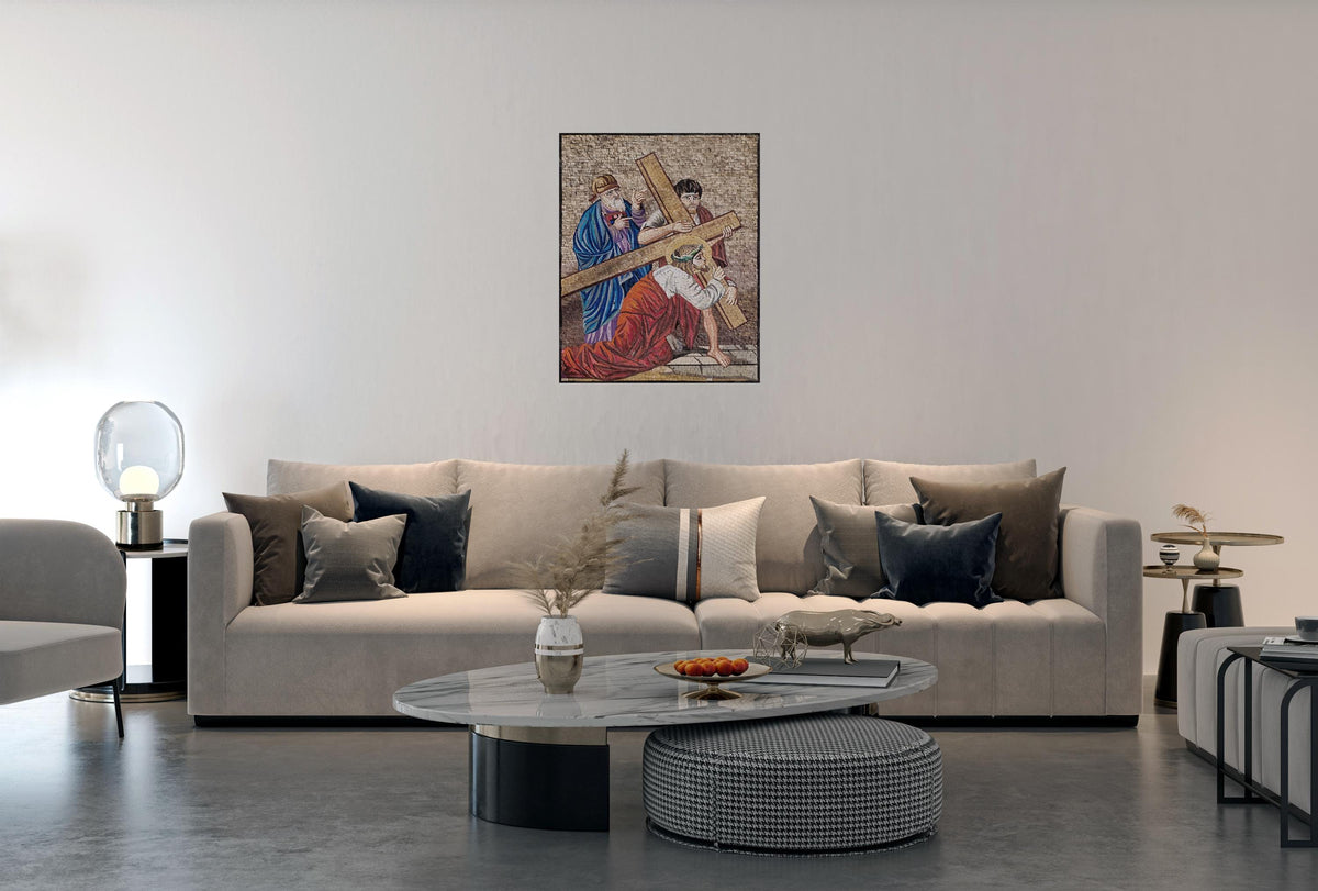 36"x28" Jesus on the Cross Mosaic Wall Art , Religious Christian Home Decor, Sacred Icon Design, customization available