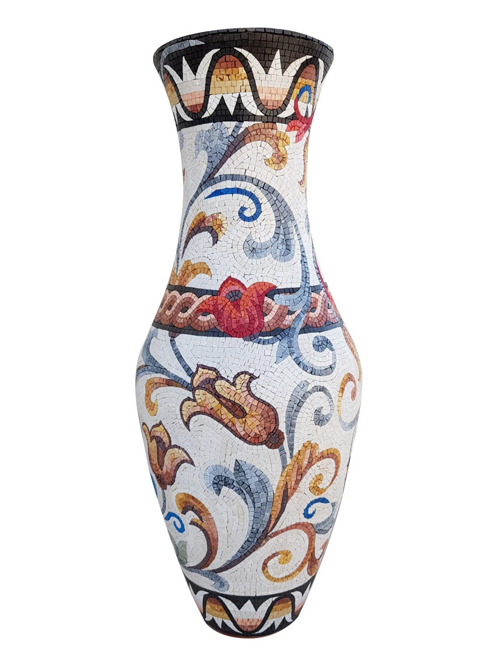 Handmade Roman Mosaic Vase: Floral Marble Stone Plant Holder