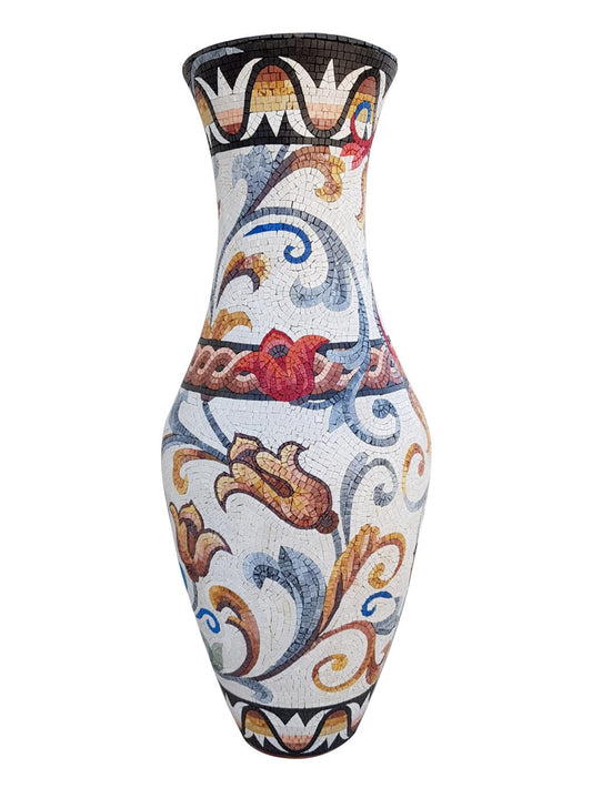 Handmade Roman Mosaic Vase: Floral Marble Stone Plant Holder