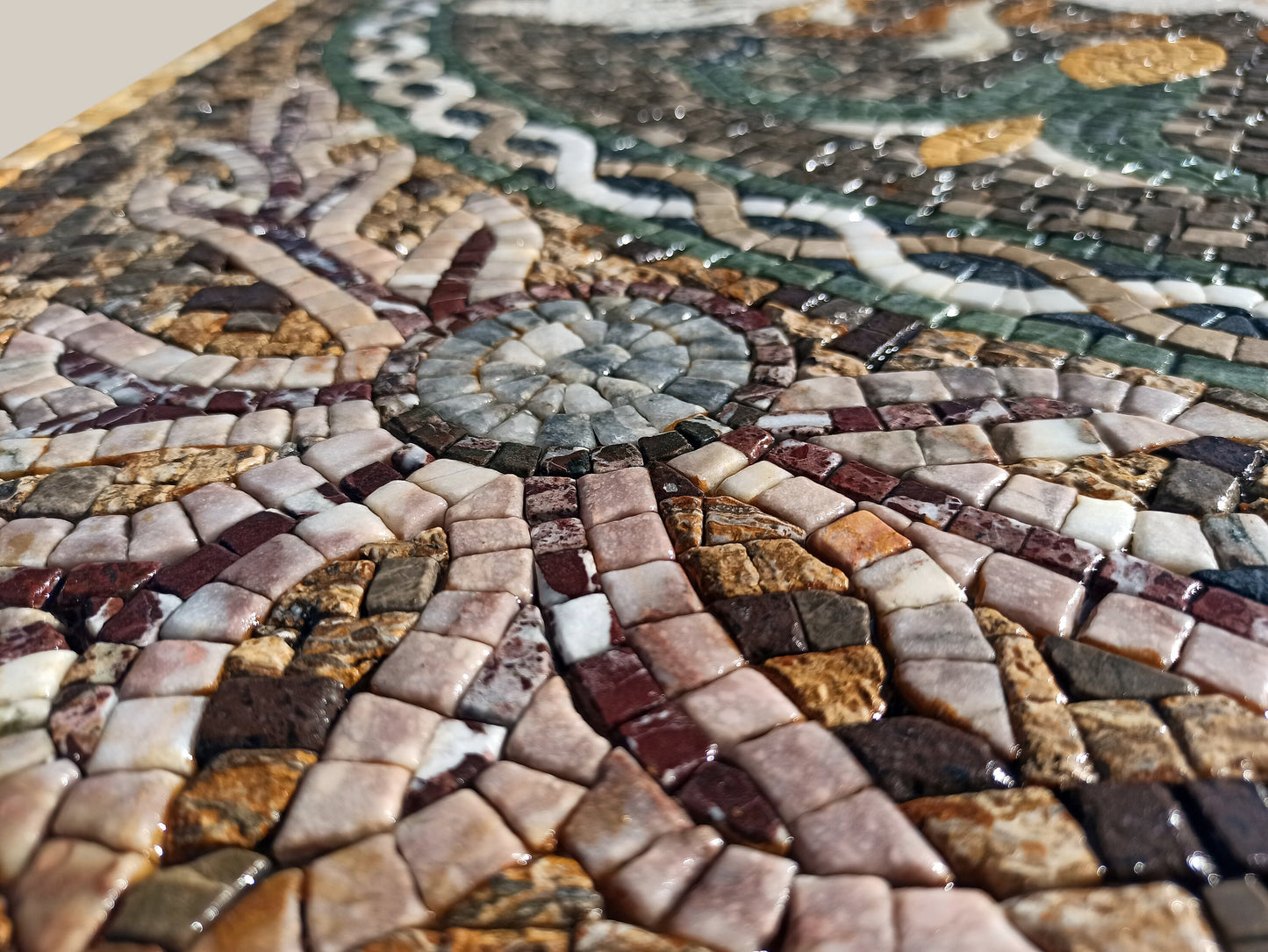 48" Handmade Geometric Floral Marble Mosaic Tile: Hallway Entry Art