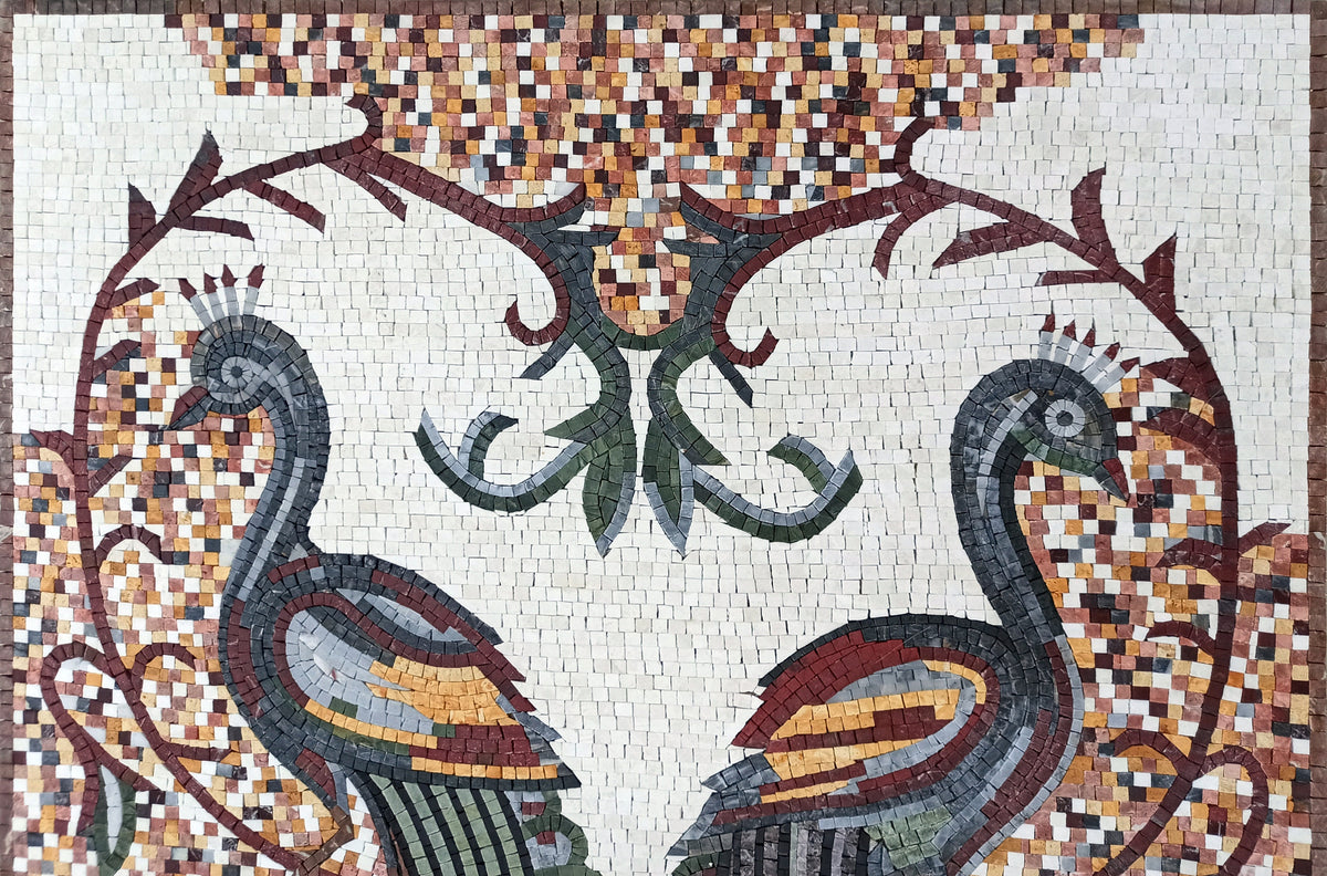 PEACOCK MOSAIC TILES | Animal Mosaic Tiles For New House | Mirror Peacock Sitting On Tree Artwork Tiles For Walls And Peacock Lovers