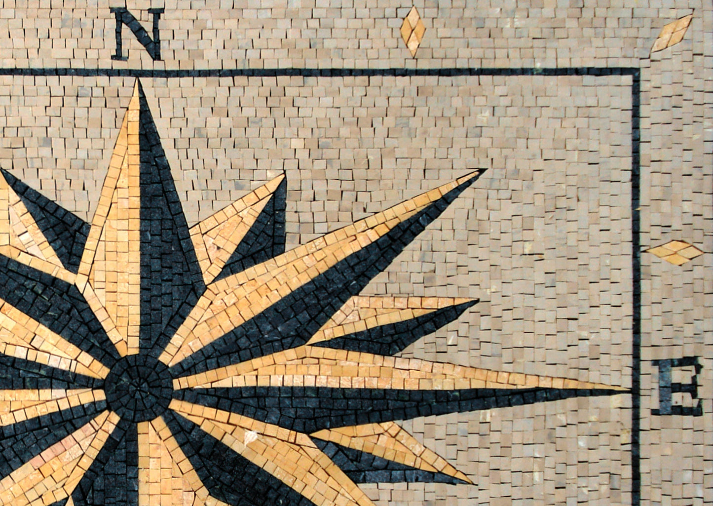 Handmade Compass Mosaic Rug: Marble Stone Art (46” x 32")