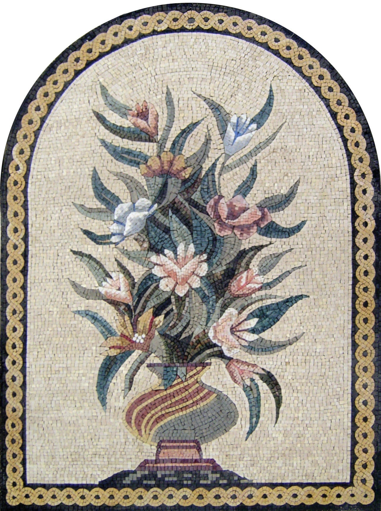 Handmade Marble Mosaic Art: Floral Bouquet in Vase