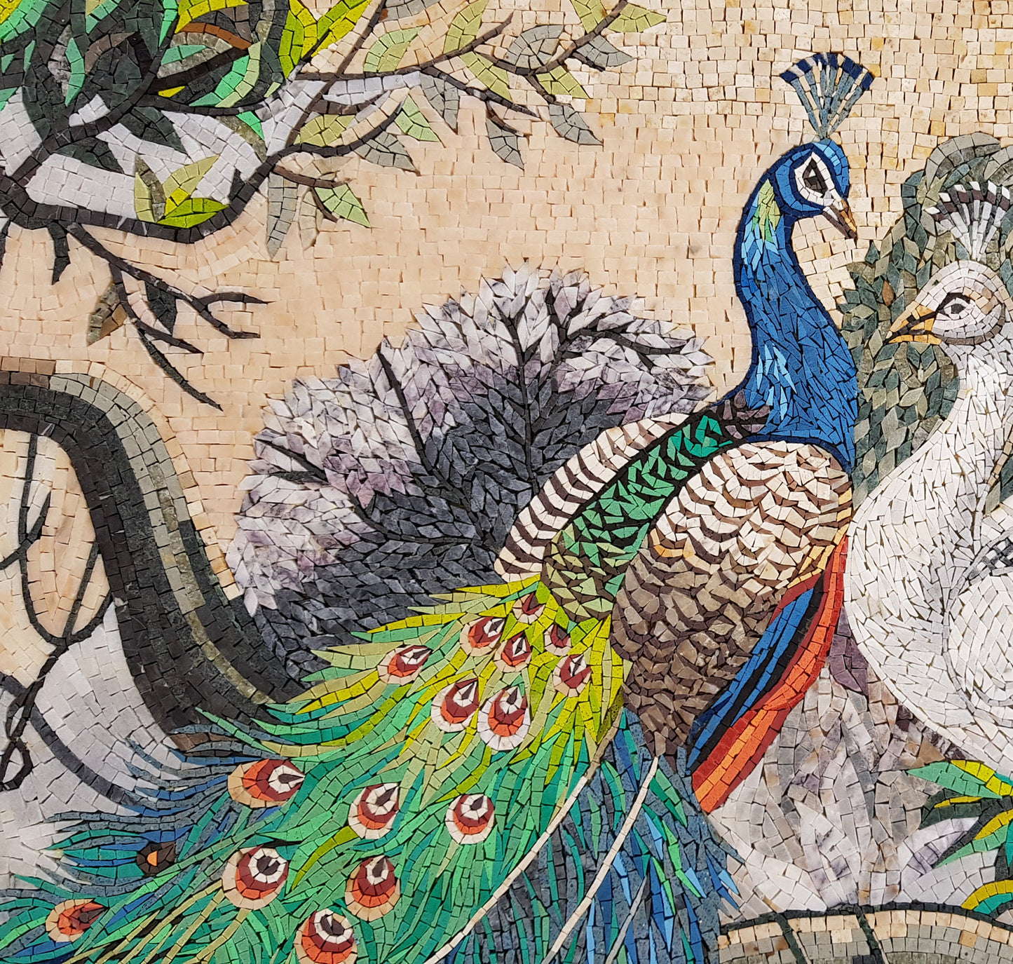 Handmade Peacock Mosaic Tile Art: Colorful Animal Backsplash (60” x 40")