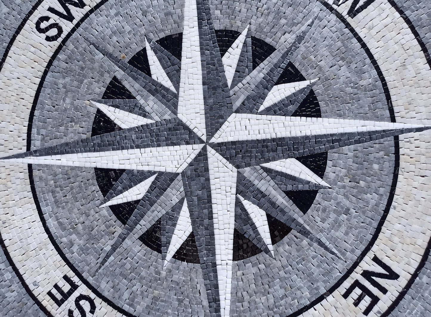 Handmade Compass Rose Mosaic Tile: Nautical Floor Decor (32" Diameter)
