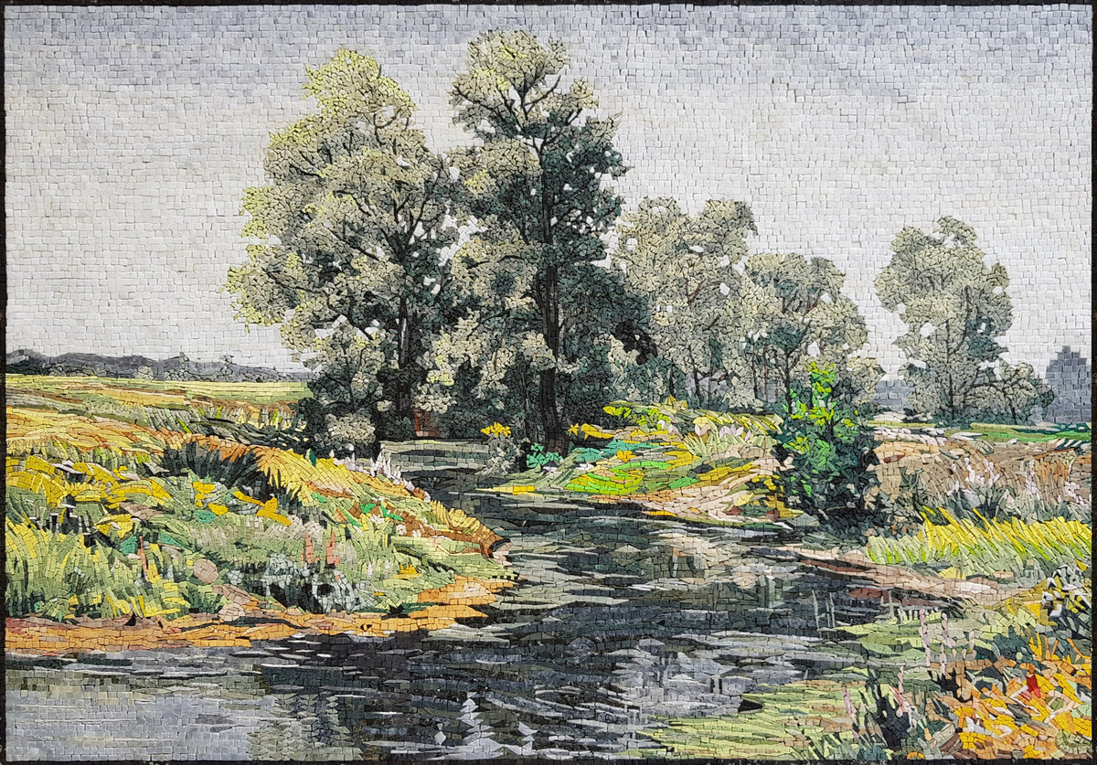 Handmade Forest River Mosaic Tile Art: Indoor/Outdoor Wall Decor