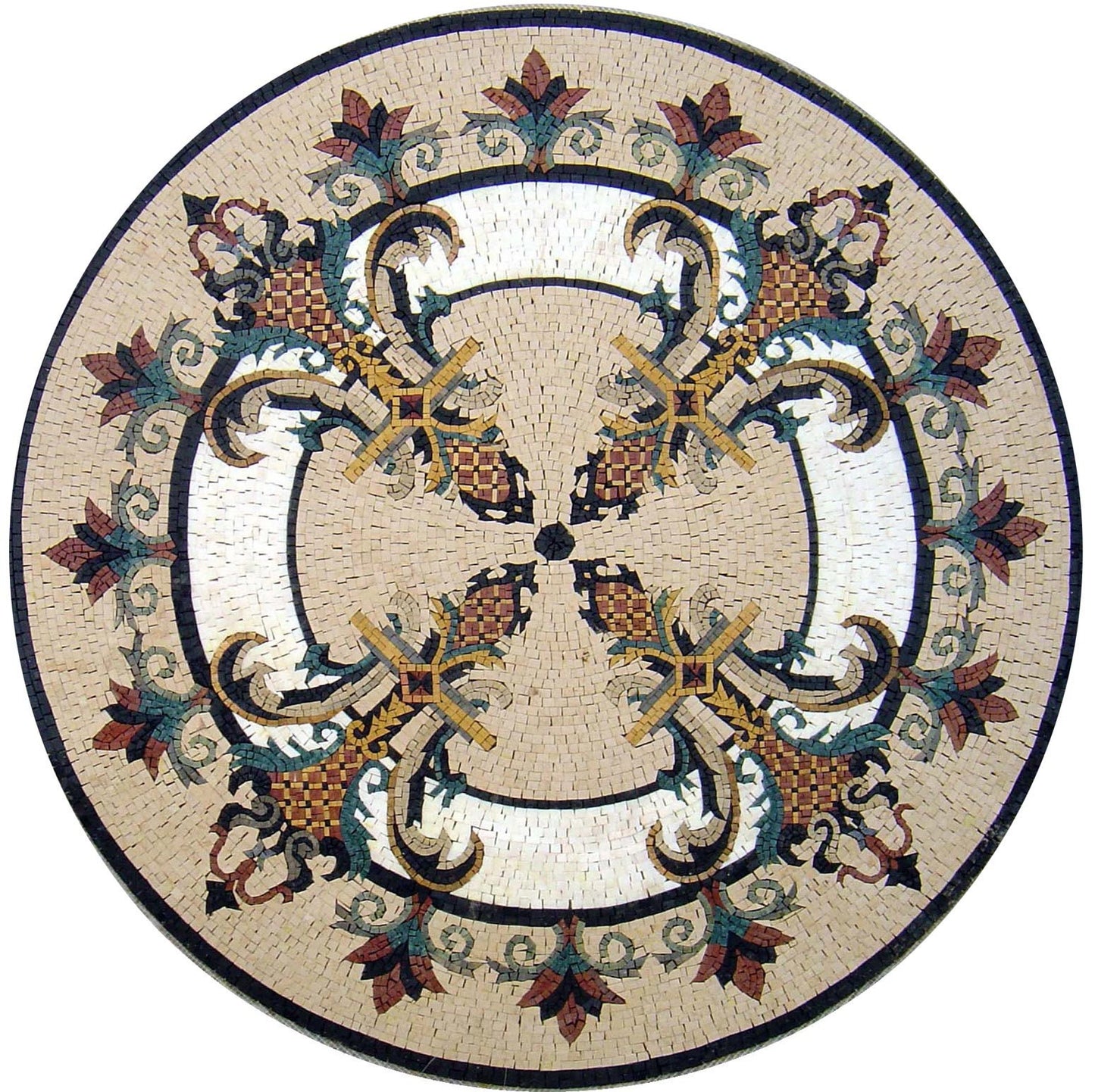 Handmade Marble Mosaic Medallion: 40-Inch Floral Art Tile
