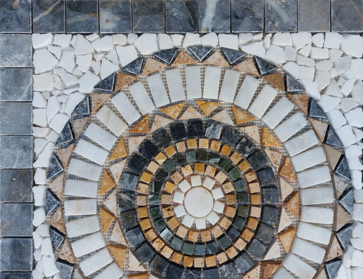 Handmade Marble Mosaic Medallion: Natural Stone Tile Art (24”x24”)
