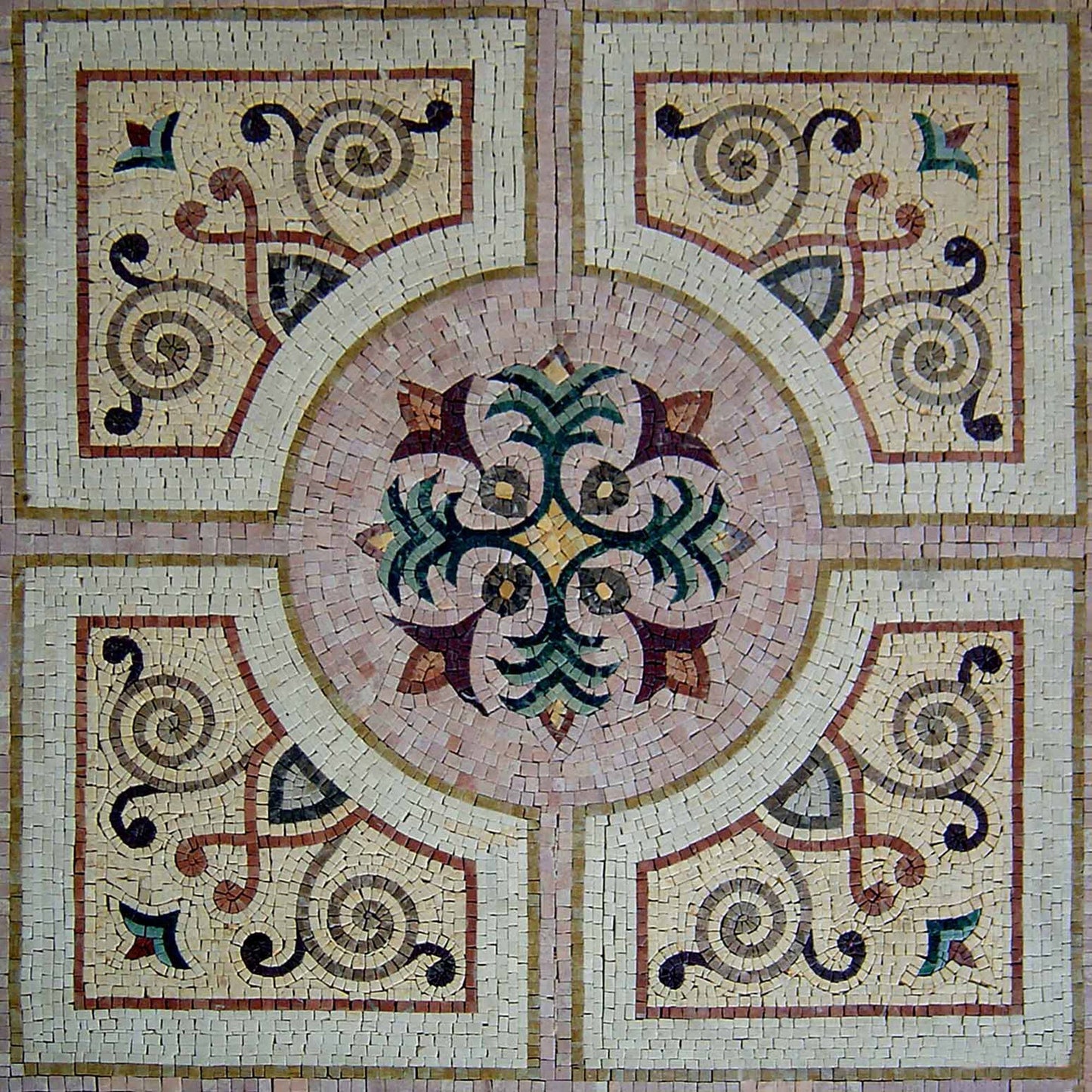 48" Geometric Marble Mosaic Mural: Botanical Tile Art
