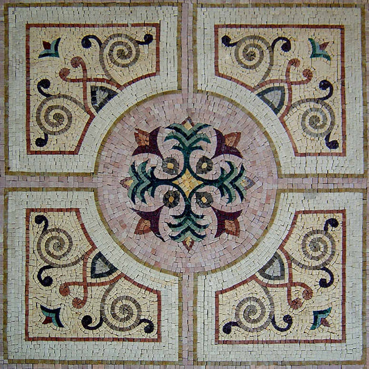 48" Geometric Marble Mosaic Mural: Botanical Tile Art
