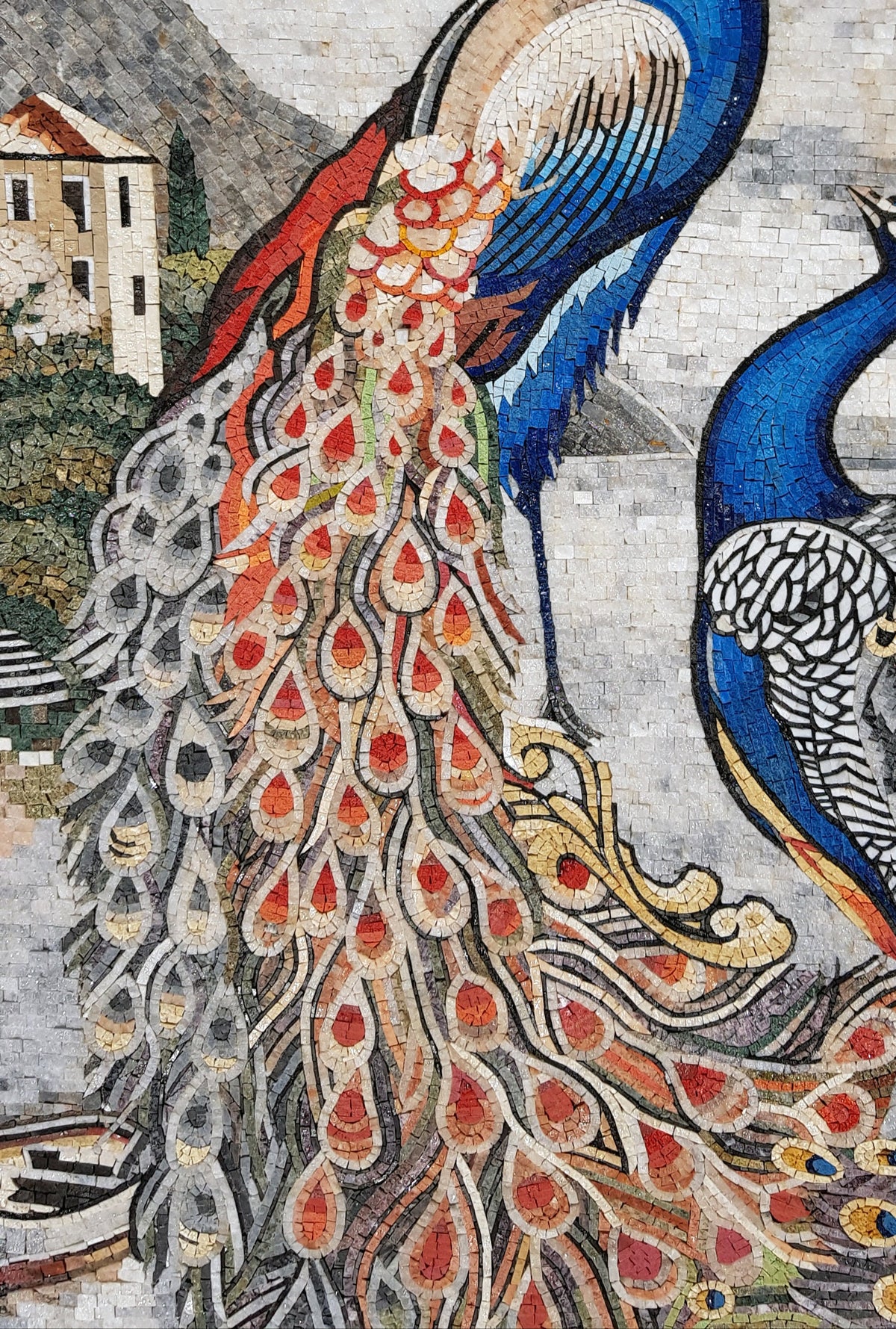 Handmade Peacock Mosaic Tile Art: Botanical Floral Wall Decor (64” x 44”)