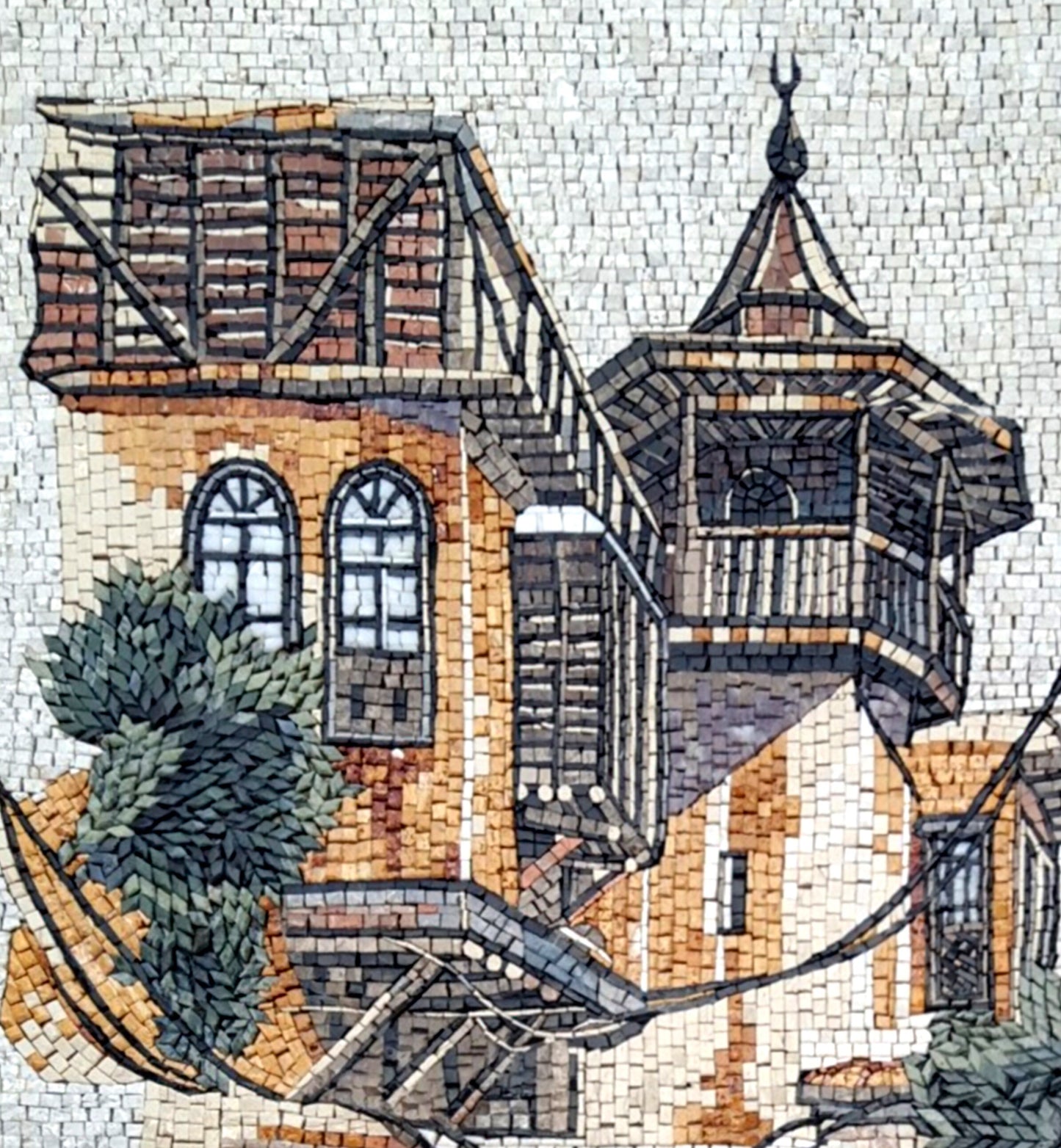 Handmade Damascus Mosaic Tile Art: Old City View, Marble & Stone