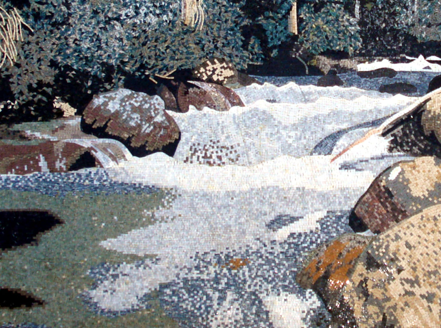 Handmade Marble Mosaic Tile: Forest Waterfall Wall Art (96” x 68”)
