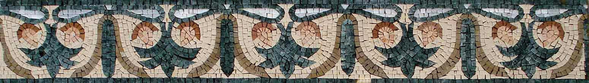 Botanical Mosaic Tile Border: Marble Floral Art, 6" x 40"
