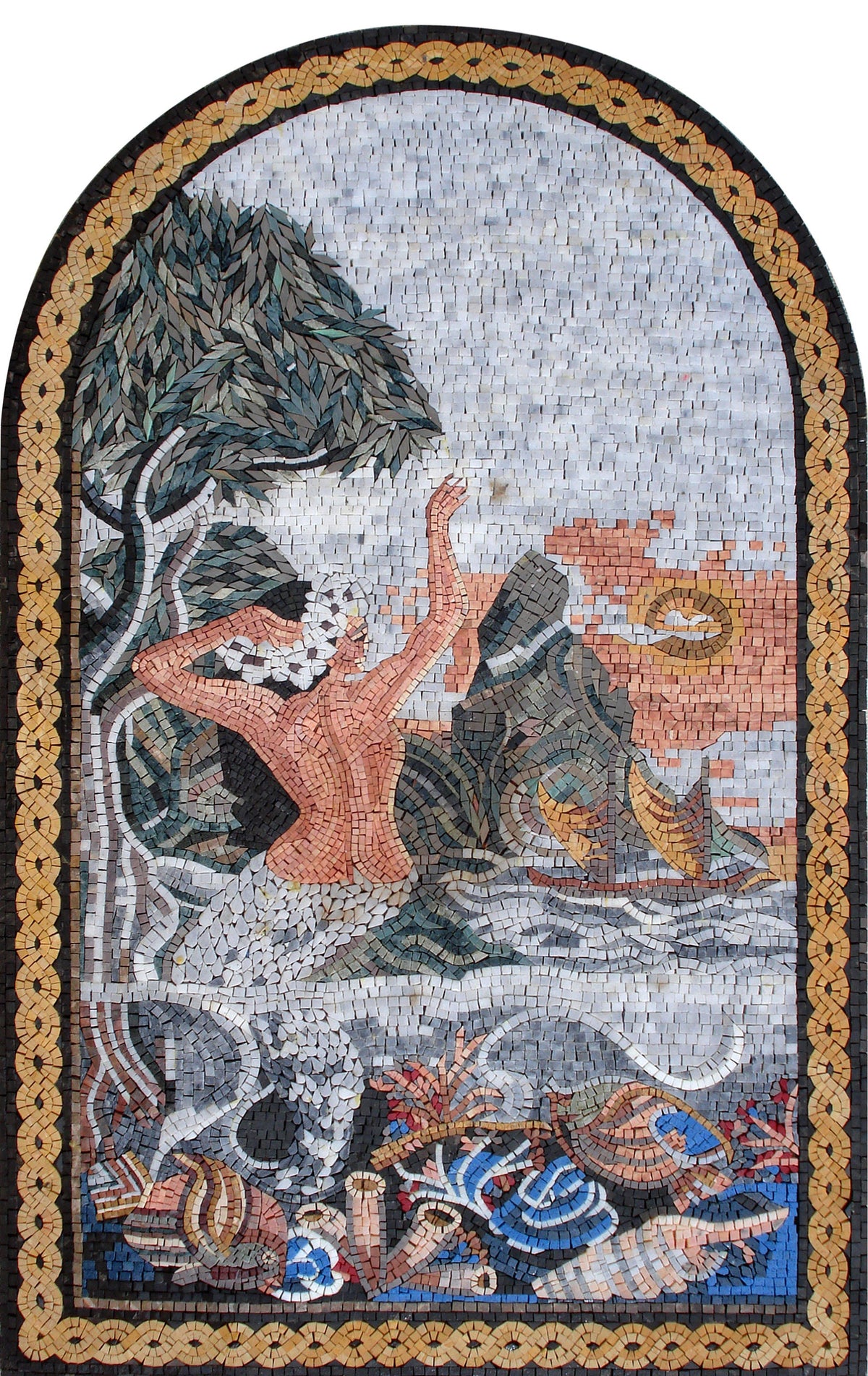 Handmade Mermaid Mosaic Art Tile: Seashore Wall Decor