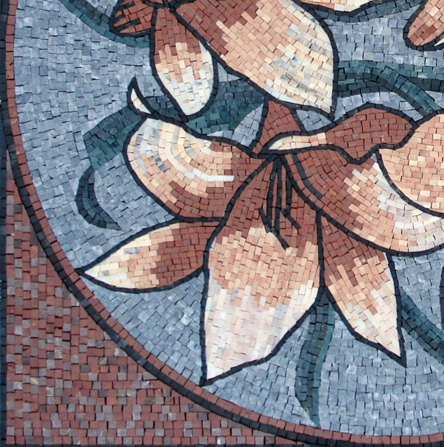 40" Handmade Marble Mosaic Tile: Hibiscus Floral Medallion