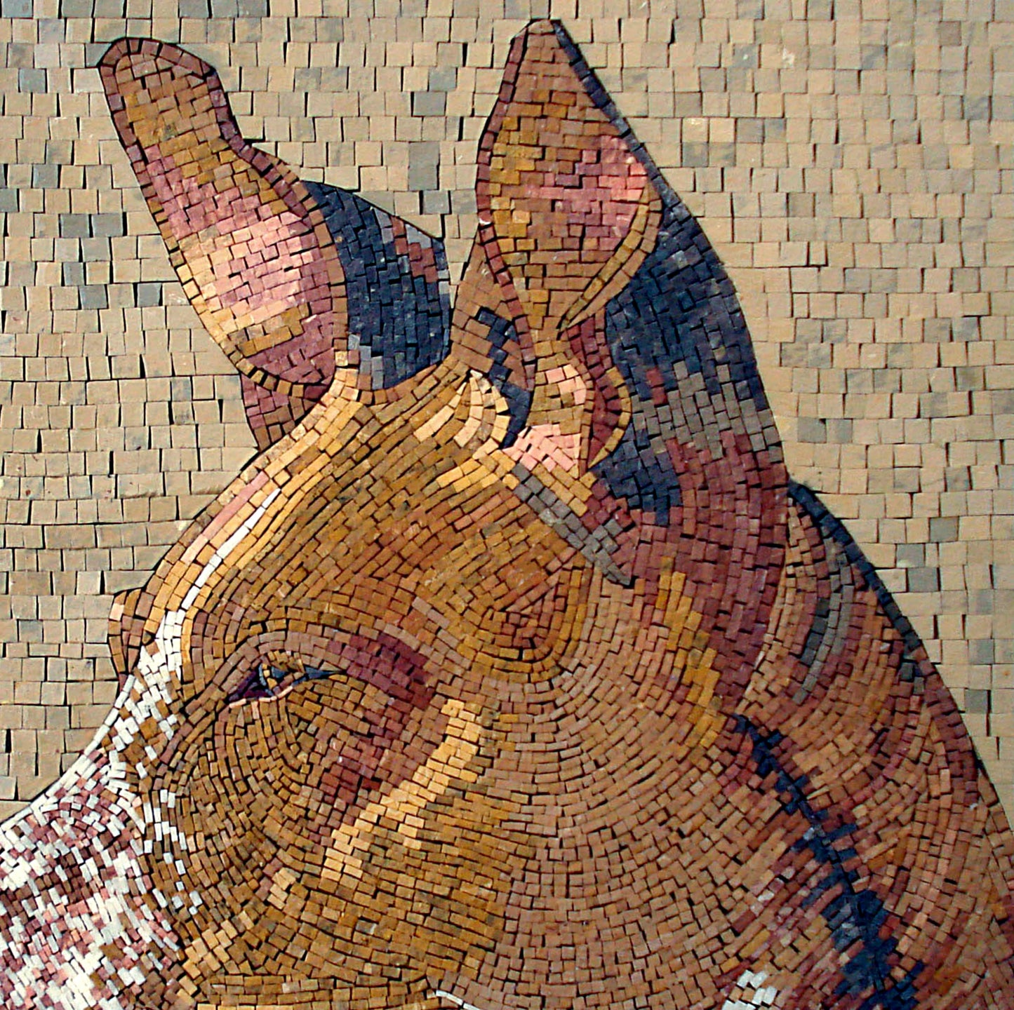 Handmade Basenji Dog Mosaic: Marble Pet Portrait Backsplash (24” x 24")