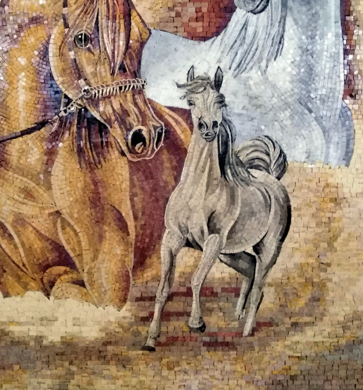 HORSE MOSAIC BACKSPLASH| Animal Mosaic Murals For Living Room And House Warming | Three Horses Mosaic Art Tiles For New Home Walls Decor