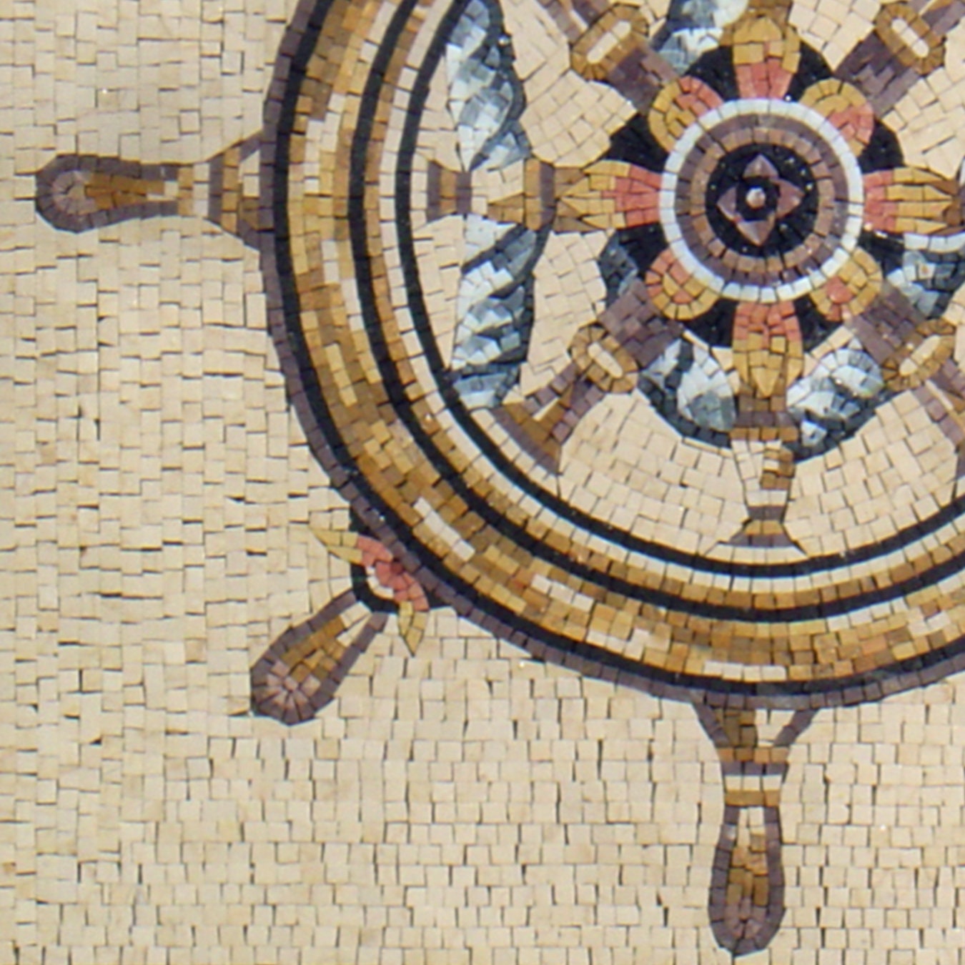 Handmade Ship Wheel Mosaic Tile: 32" Marble Backsplash