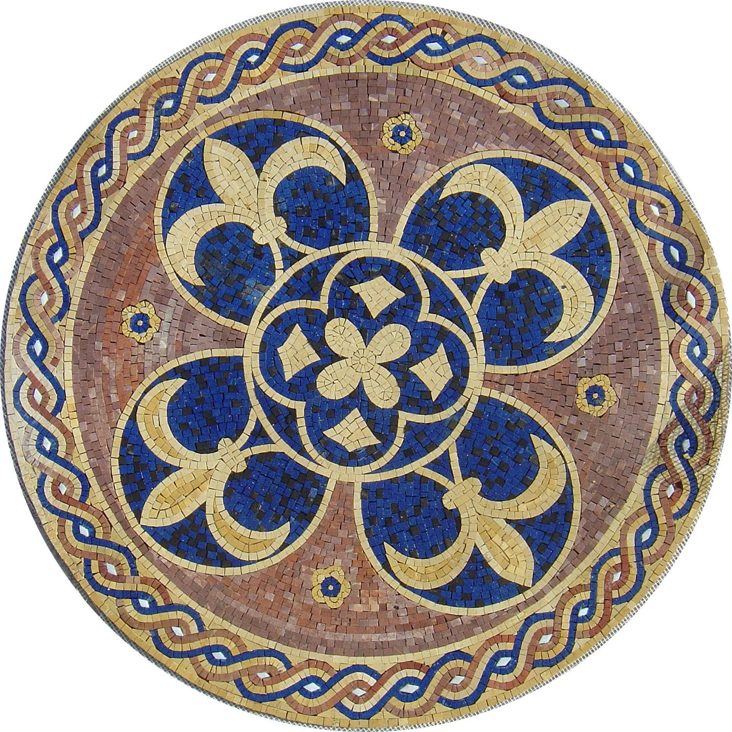40-Inch Handmade Marble Mosaic Medallion: Blue Floral Art Tile