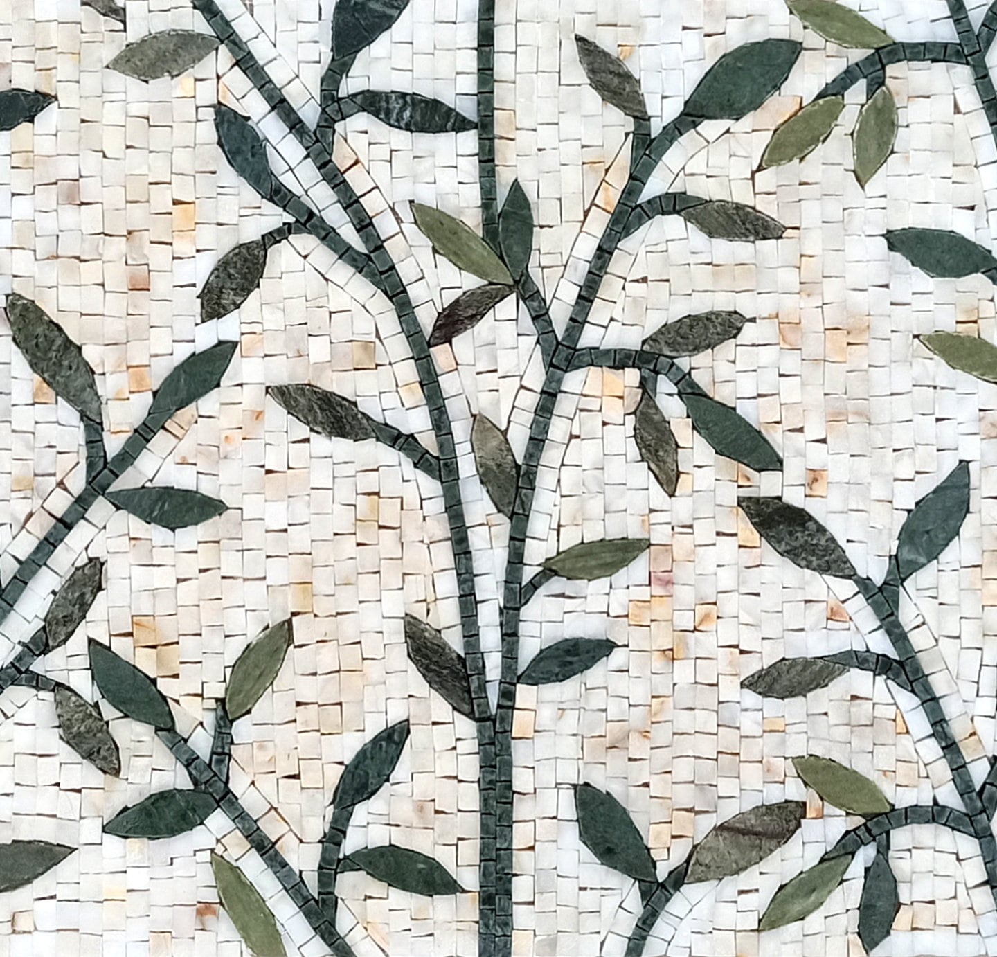 Handmade Marble Mosaic Art: Floral Leaves Wall Decor (56” x 18")