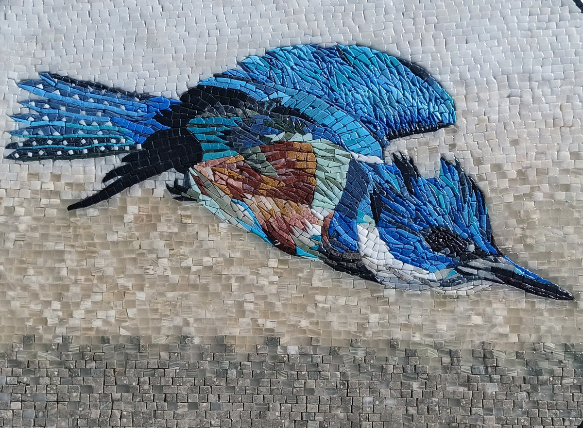 Handmade Kingfisher Mosaic Tile Art: Bird Wall Decor (32")