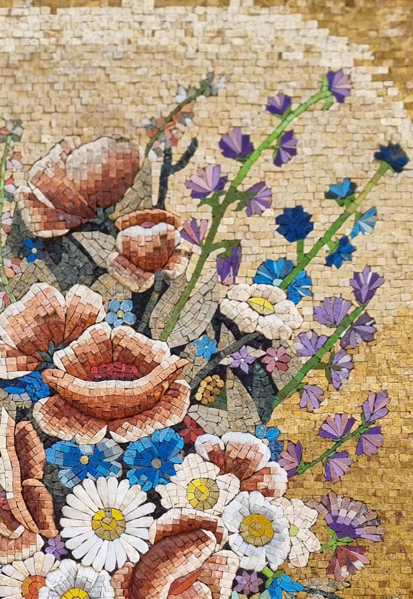 44×30 Floral Vase Mosaic Wall Art – Vibrant Flower Arrangement, Decorative Home Decor, Customization available