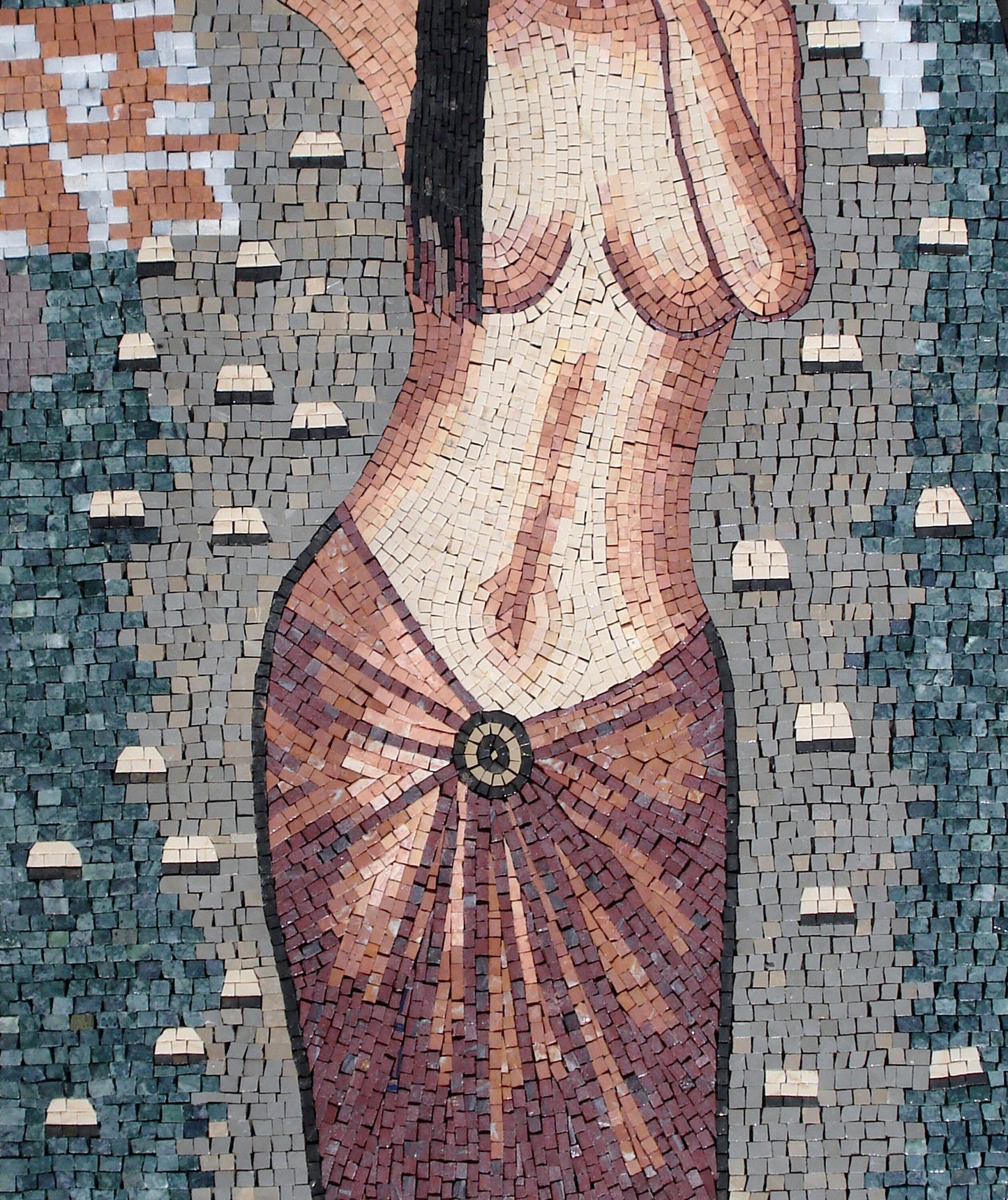 Handmade Woman Portrait Mosaic Tile Mural: Marble Stone Art