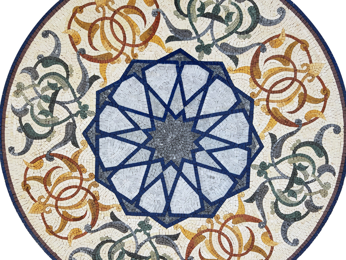Handmade Marble Mosaic Medallion Art Tile - 40" Diameter
