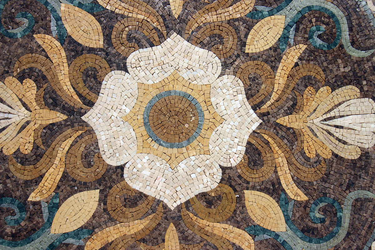 Golden Bloom - Handmade Floral-Inspired Patterned Mosaic Medallion - Customization available