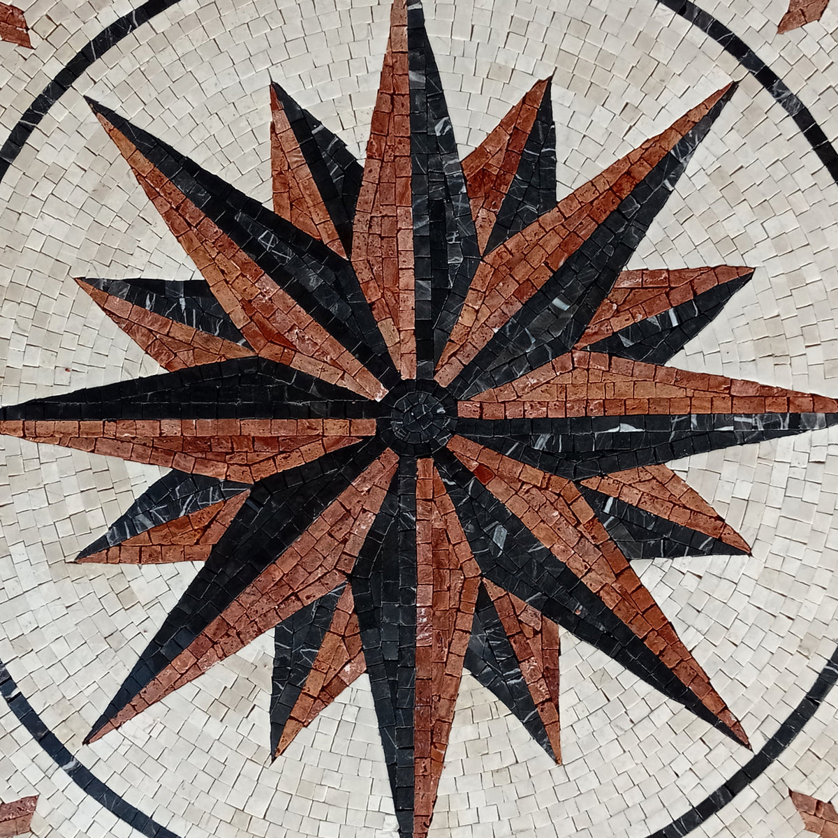 Artisanal Tranquility: Handmade Compass & Pool Tile Medallion Marble Mosaic Art - Customization available
