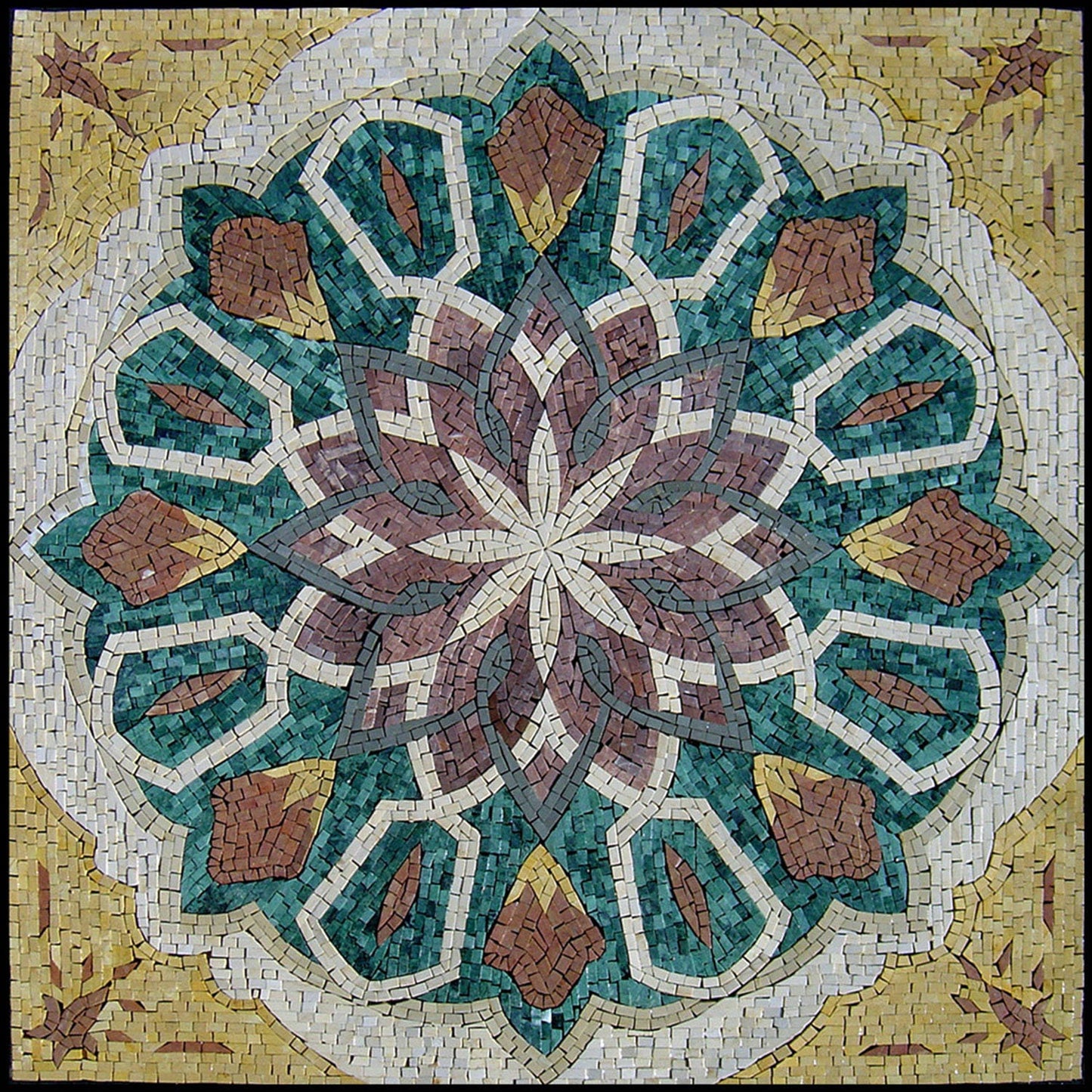 32" Geometric Floral Marble Mosaic Tile: Indoor/Outdoor Art