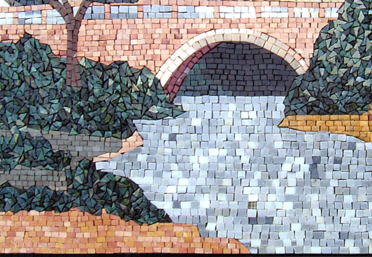 Handmade Windmill Mosaic Mural: Marble Stone Farmhouse Wall Art