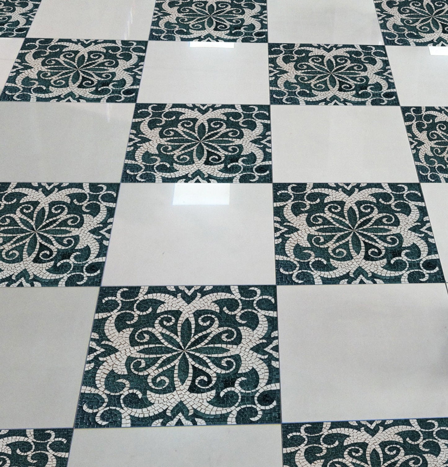 Botanical Medallion Mosaic Tile: Handmade Marble Backsplash (24”x 24")
