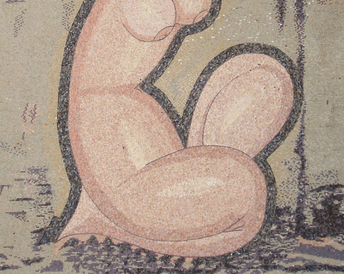 Handmade Cubist Goddess Mosaic Mural: Marble Stone Tiles (56” x 40")